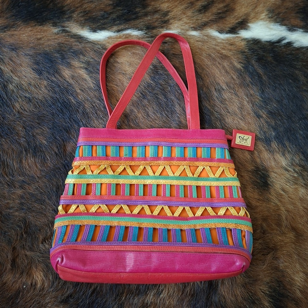 Sharif Leather Handbag Shoulder Bag Purse Vintage Bright Maximal Medium Tote‎